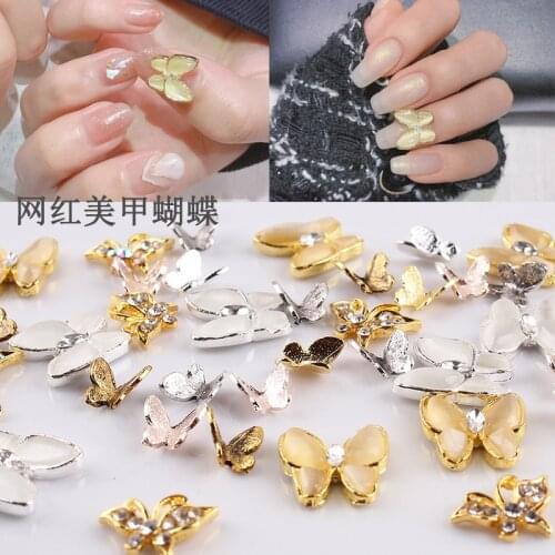 5PCS Manicure Zircon Rhinestones Jewelry,Golden/Silver Nail Art Decorations Stone Metal Designer 3D Butterfly Ornaments for DIY