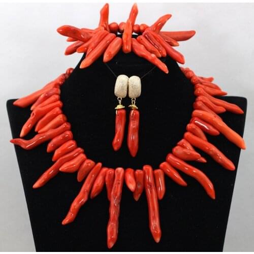 African Coral Jewelry Necklace Set Chunky African Coral Beads Necklace Set 2017 Bridal Jewellery Set Free Shipping CNR435