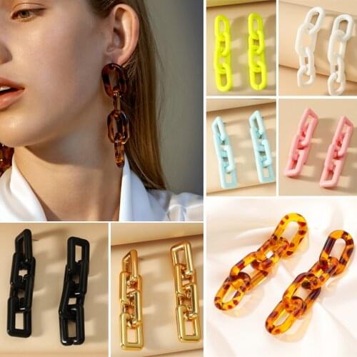 Punk Long Colorful Chain Drop Earrings for Women Acrylic Geometric Tassel Hollow Earrings Fashion Trend Hip Hop Jewelry New 2021