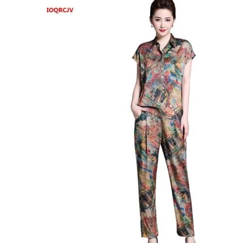 Fashion Middle Aged Lady Sets Summer Short Sleeves Chiffon Two Piece Set Rich Mother Casual Wear Plus Size Women Suits 4XL W816