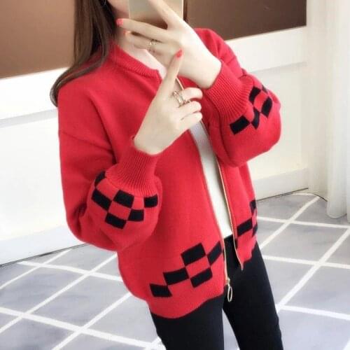 Autumn New Fashion O-Neck Long Sleeve Knitting Sweater Women Zipper Cardigan Tops Korean 6 Color Short Knitted Sweaters Female