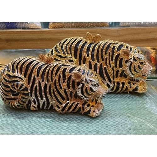 Women Prom Party tiger Rhinestone Clutch Bags Purses gold silver Crystal Diamond clutch purse Handbag Ladies clutches bags gift