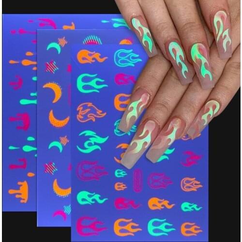 1 Sheet Nail Water Decals Fluorescent Fire Snake Skin Pattern Transfer Sliders Paper Nail Art Stickers DIY Manicures Wraps