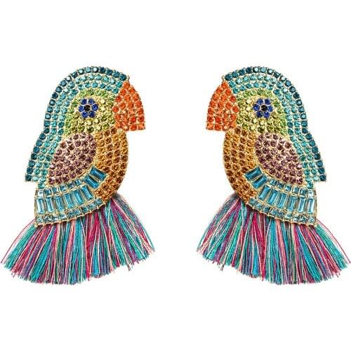 2019 New Design Crystal Rhinestone Parrot Dird Earrings For Women Good Quality Fashion Women Statement Tassel Earring Wholesale