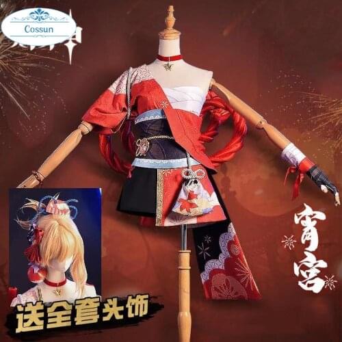 Anime! Genshin Impact Yoimiya LiuYanHuaWu Skin Game Suit Kimono Uniform Cosplay Costume Halloween Party Outfit Women 2021 NEW