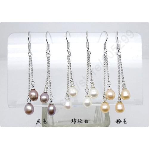 Free Fast Shipping 3 Colors Freshwater Pearl Wedding Drop Earrings 925 Sterling Silver Jewelry Rolo Chain Pearl Earring