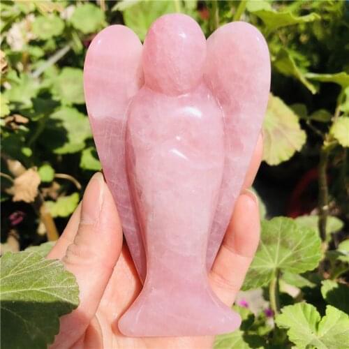 Large Size!!Natural Rose Quartz Hand Carved Powder Crystal Jewel Ornaments Statue Angel Of Peace