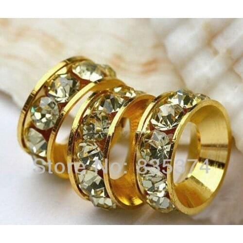 10mm White Crystal Rhinestones Sideways Spacer Big Hole Charm Beads Jewelry Findings