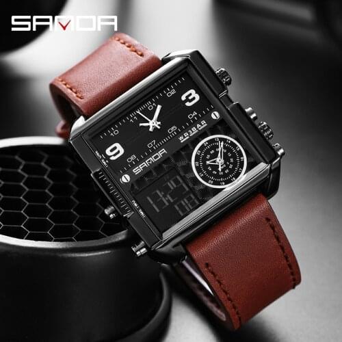 SANDA Watch Men Military Sports Waterproof Digital Dual Display Analog Quartz Wrist Watch for Men Relogio Masculino