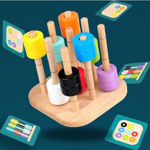 Wooden Puzzles Shape Color Matching Blocks embling Column Toys Kids Senses Logical Training Early Educational Toys