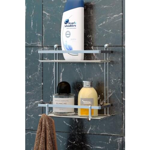Two Layer Lamalı Bathroom Rack Hook Chrome stainless regulating shampoo body scrub shower gel shaving knife organizer easy use