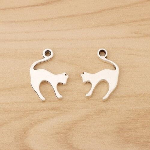 20 Pieces Tibetan Silver Cat Charms Pendants Beads 2 Sided for Bracelet Necklace Jewellery Making 14x19mm