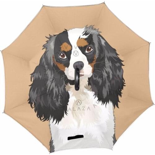 Double-Deck Inverted Umbrella Cars Reverse Umbrella Cavalier King Charles Spaniel Dog Windproof UV Proof Travel Outdoor Umbrella