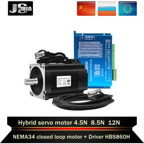 EU/RU Stock!Hybird Servo Nema34 Kit:4.5N 8.5N 12N Closed Loop Motor WIth Encoder Cable &Servo Driver HBS860H & 400W Power Supply