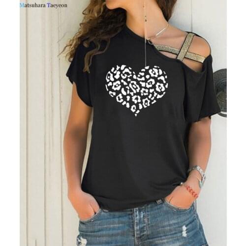 Heart Leopard Print Tshirt Woman Love Heart Cool Loose T Shirt Streetwear Women Top Summer Fashion Cotton Plus Size Tees