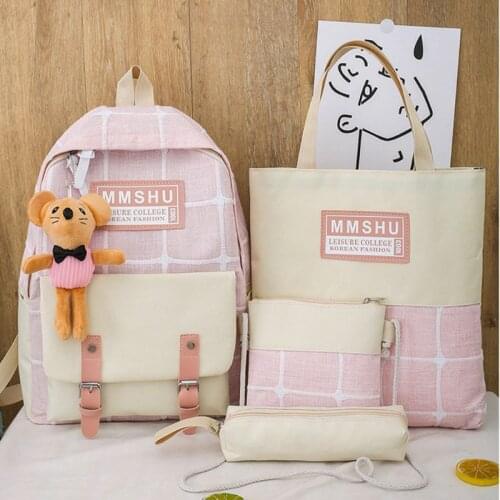 4Pcs/set Canvas School Bag For Teenagers Girls Student High Quality Women Travel School Backpacks Female Girls Students Book Bag