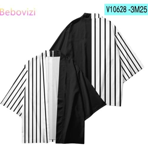 Plus Size XXS-6XL Asymmetry Stripes Loose Japanese Asian Harajuku Streetwear Cardigan Women Men Haori Kimono Cosplay Top Yukata