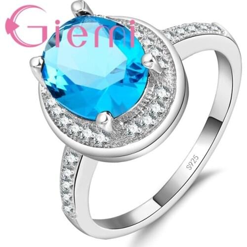 Concise Classic Anniversary Bijoux Big Oval Rhinestone Luxury Women Rings Accesspries for Party 925 Sterling Silver Anillo