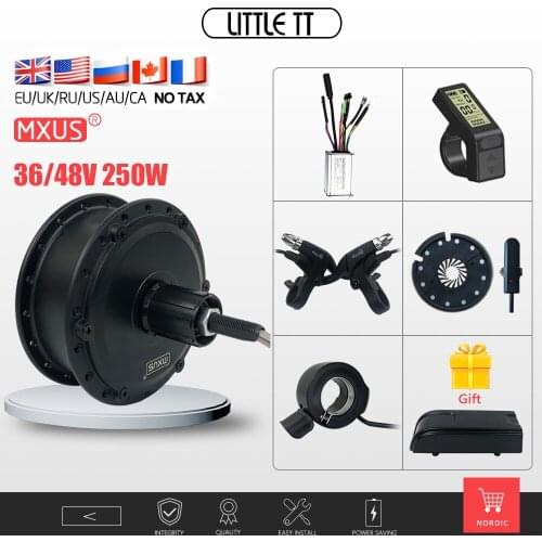250W Ebike conversion kit MXUS Rear Cassette hub motor XF07 XF08 36V/48V Electric bike conversion kit LED LCD display optional