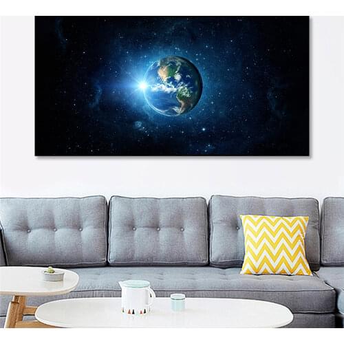 Earth Poster Home Decor Wall Art Galaxy Planet Canvas Painting Picture Printed Modern Decoration Space Stars for Living Room