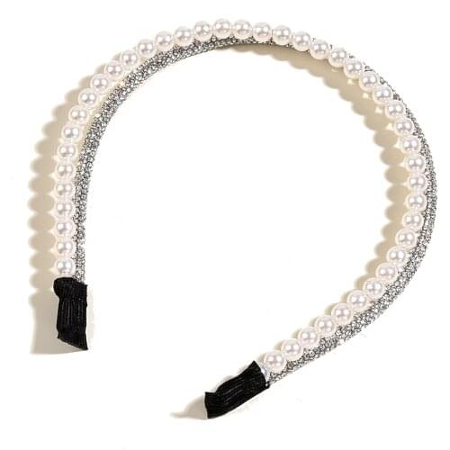 Pearls Hairband Bride Elegant Pearl Rhinestone Double Row Headband Fashion Gauze Dress Headwear Daily Hair Accessories For Girls