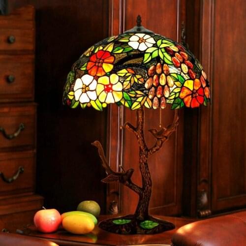 17 Inch Stained Glass Luxury Table Lamp For Living Room Art Deco Grape Elegant Fancy Table Lamp Retro Sitting Room Table Lamp
