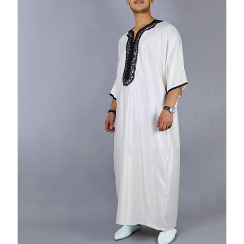 Saudi Arab Abaya Islamic Clothing Men Long Robe Kaftan Muslim Clothing For Men Pakistan Pray Plus Size Summer White Jubba Thobe