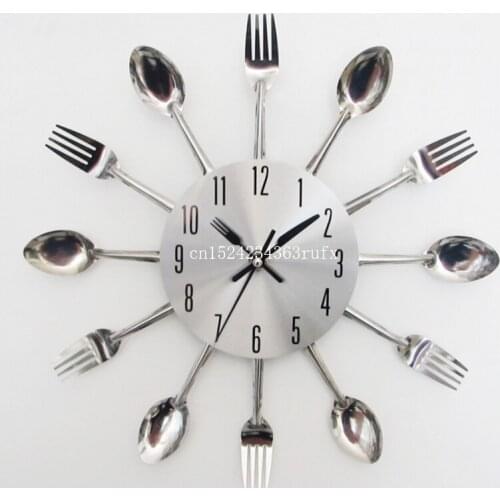 5pcs Modern Spoon Fork Wall Clock Sliver Cutlery Clocks Creative Wall Stickers Mechanism Design Home Decor