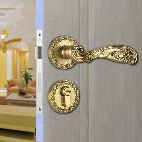 Modern fashion interior split room lock Carved gold bedroom room solid wooden door handle lock high quality indoor lock
