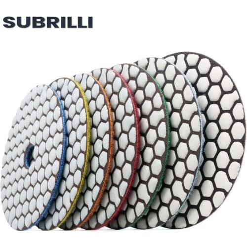 SUBRILLI 7pcs 4inch Diamond Dry Polishing Pad 100mm Flexible Diamond Sanding Wheel For Granite Marble Stone Concrete