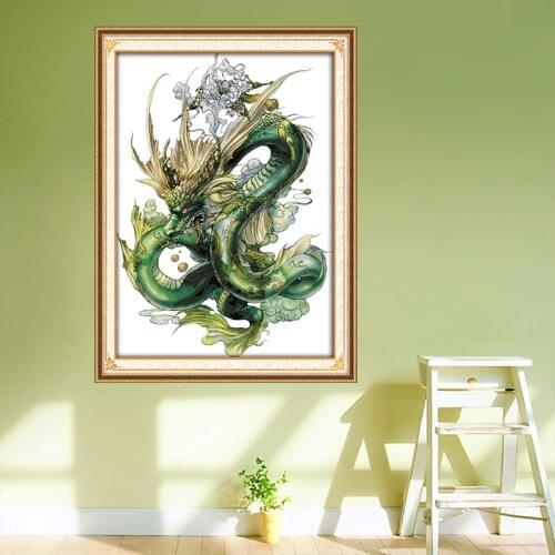 Green Dragon Embroidery Patterns,Counted Printed on Fabric DMC 14CT 11CT Cross Stitch kits, DIY Hand Needlework Sets Home Decor