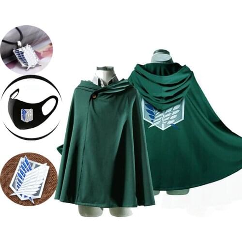 Green Hooded Cape Attack on Titan Ackerman Levi Scouting Legion Wings Of Liberty Cosplay Cloak Necklace Brooch Halloween Costme