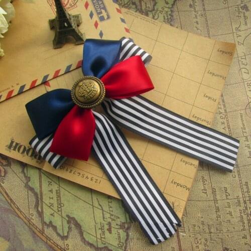 Vintage New School Style WomanBrooches Pin Big Bowknot Uniform Long Striped Streamer Ribbon Classic Accessories Fashion Jewelry