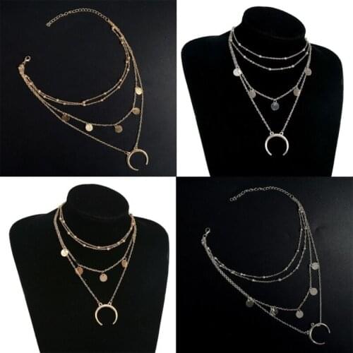 Hippie Boho Women Jewelry Women Charm Chains Necklace Jewelry Wholesale Bohemian Crescent Half Moon Charm Choker Cord Necklace