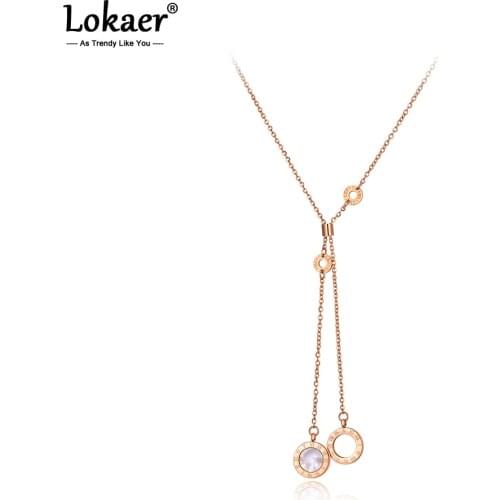 Lokaer Original Trendy Stainless Steel Shell Circle Pendant Necklaces Rose Gold Chain Link Choker Necklace For Women Girl N20072