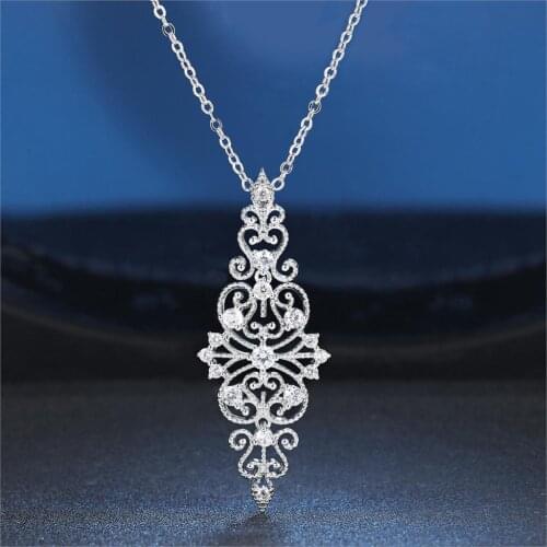 Ethnic Style Silver Color Geometric Pendant Necklace For Women Hollow-out Cubic Zircon Choker Fashion Jewelry N117