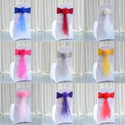 1Pcs Organza Wedding Chair Flower Knot Bow Elastic Sashes Tie Wedding Chair Decorations Belt Band Cover Banquet Hotel Home Decor