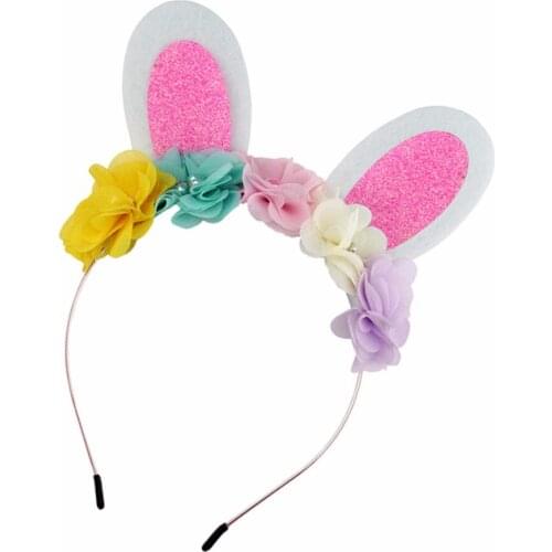 10 pcs / lots , Easter Headband Girls chiffon Flowers Hairband For Kids Glitter Bunny Ears Hair Band