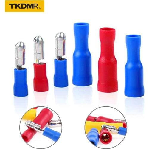 100/50PCS Color Audio Wiring Female and Male Insulated Electric Splice Cable Connector Crimp Bullet Terminal FRD/MPD 22~16 AWG