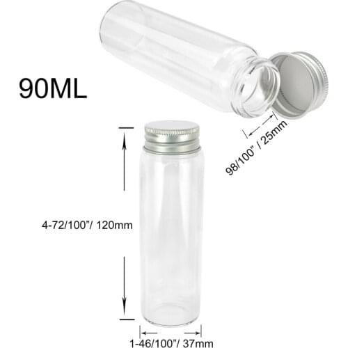 90ml 37x120x25mm Glass Bottle with Screw Aluminum Cap Small Vials Jars Seal Leak Proof Multifunction Bottles 24pcs