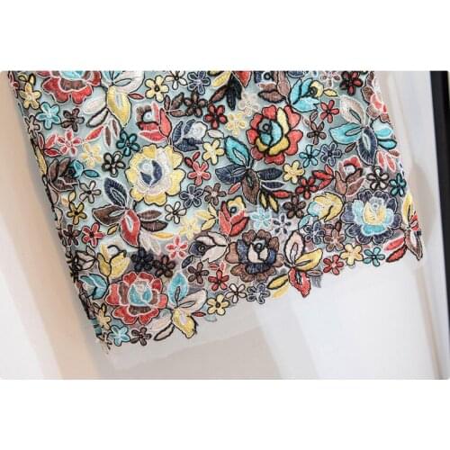 3Y/Lot Beautiful 3D flower embroidery lace fabric multicolour wide 130cm cotton line for mesh DIY fashion cloth dress skirt