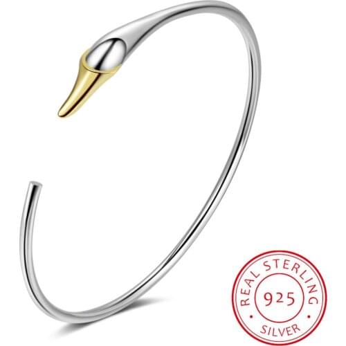 925 Sterling Silver Swan Cuff Bangles Fashionable Simple Adjustable Open Bangles for Women Elegant Festival Jewelry