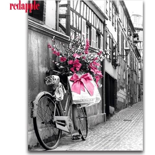 Diamond painting full square Cross Stitch Bicycle Flowers 3d diamond Embroidery puzzle Rhinestone Mosaic white black wall Decor