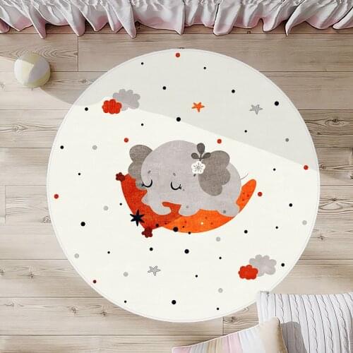 Beyaz Çocuk Odası Halısı ay fil yıldız bulut gri turuncu