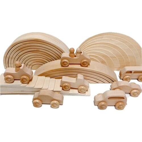 Big Unpaint Wood Tree Building Blocks Car Volcano Coral Sea Wave Montessori Toy Baby Wooden Toys Rainbow Stacking DIY Blocks