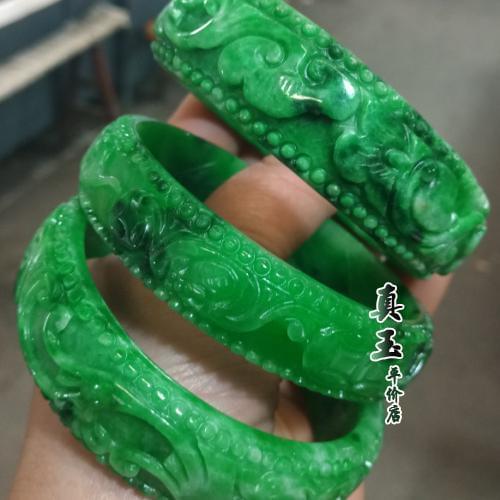 100% Real Myanmar Jade emerald green jadegreen jade bangle hand carved flower jade bracelets jade bangles jewelry jadeite jade