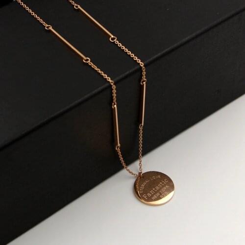 Hot Sale Stainless Steel Rose Gold Color Long Square Fantastic Letter Love Round Pendant Necklace Sweater Chain Women Gift