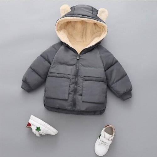 ZWF333 Children Winter Clothes Plus Velvet Padded Jacket Boys And Girls Solid Color Hooded Big Pockets Fashion Kids Clothes