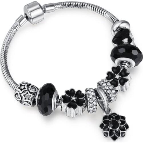 European and American fashion crystal beaded bracelet DIY black style jewelry big hole bead bracelet