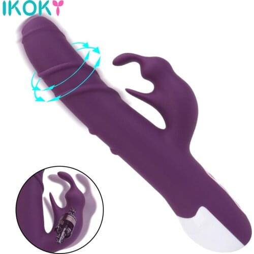 Rotating Rabbit Vibrator Wand Dual Motor G Spot Dildo Vibrator Vaginal Clitoral Stimulator Female Masturbator Sex Toys for Women
